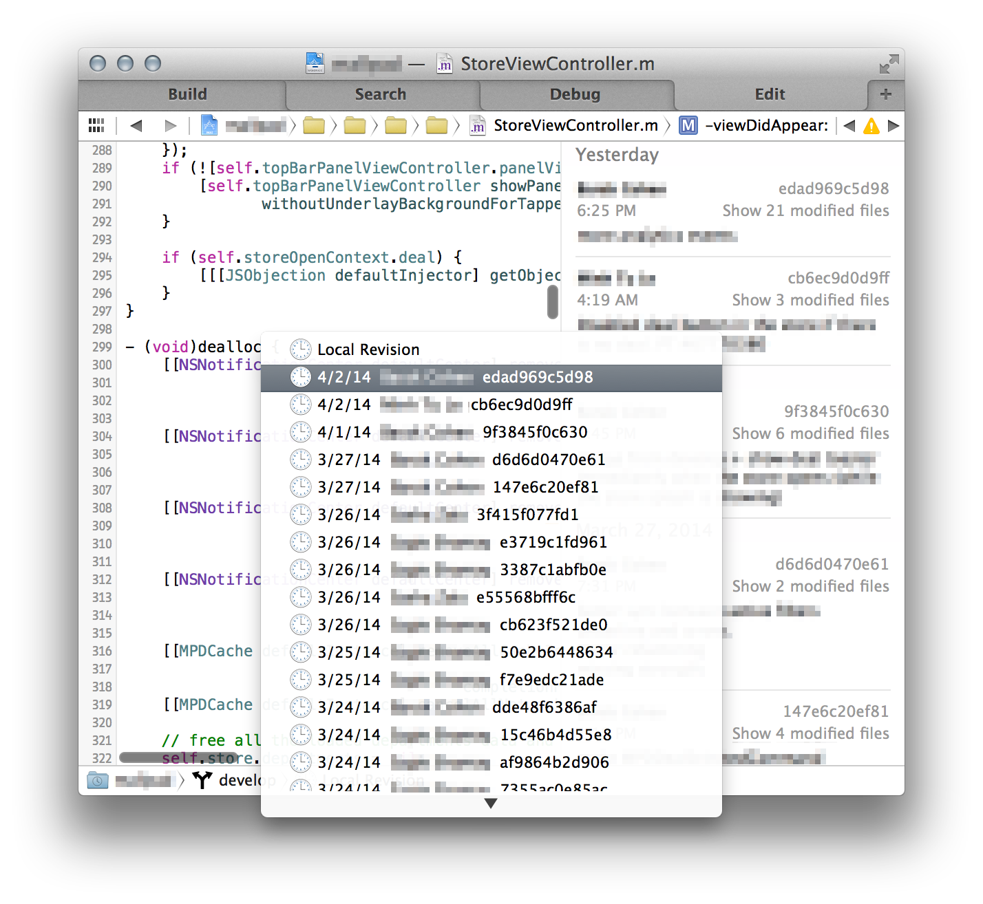 Xcode Comparison view